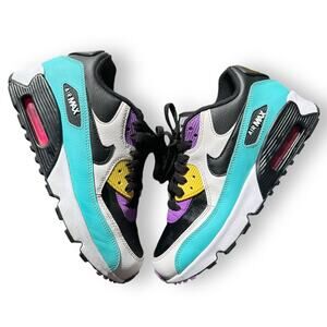 Air Max 90 Leather Essential 5.5 Violet White Black Clear Jade Sneakers Shoes